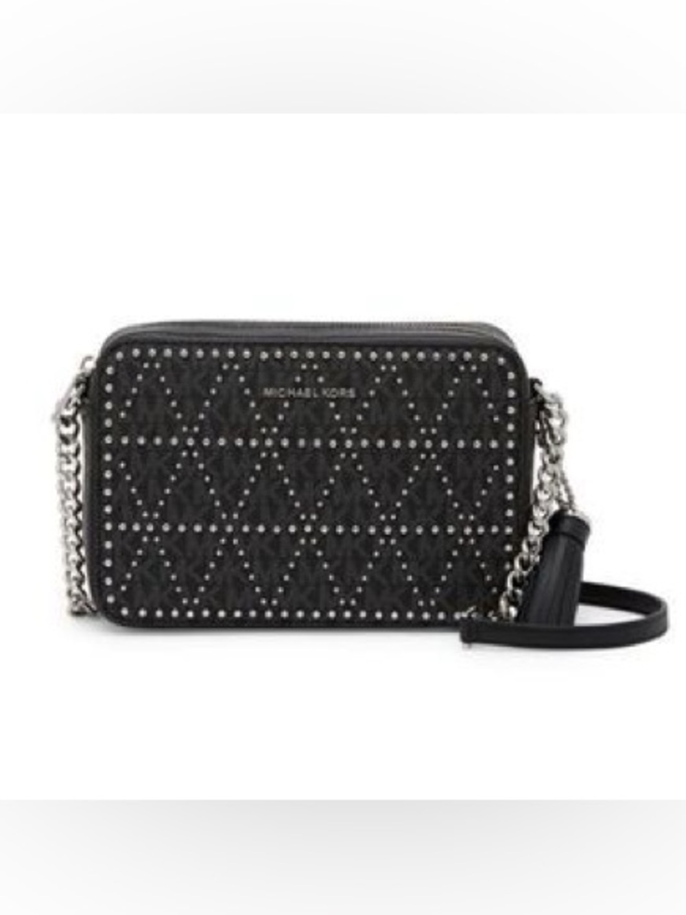 Michael Kors Black Studded Quilted Leather Crossbody with Tassel